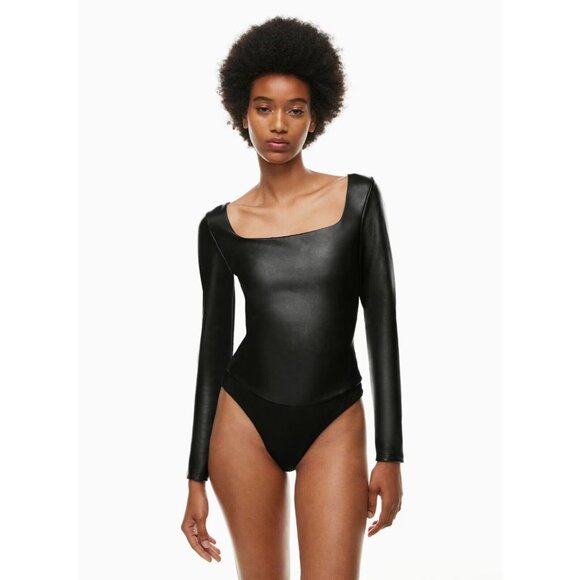 NWOT Aritzia TEN by BABATON Glamour Black Faux Leather Bodysuit, Size 2XS - Picture 9 of 15